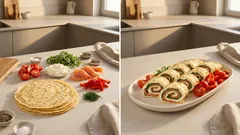 Roladki z naleśników z łososiem wędzonym – szybka przekąska, która wygląda elegancko