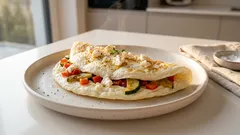 Omlet białkowy z warzywami i fetą – puszysty, sycący i gotowy w kilkanaście minut