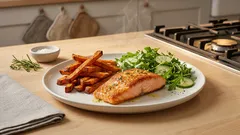 Frytki z batatów z łososiem i rukolą – domowy „fast food” w zdrowszej wersji