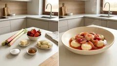 Kluski leniwe z sosem rabarbarowo-truskawkowym – letni obiad na słodko